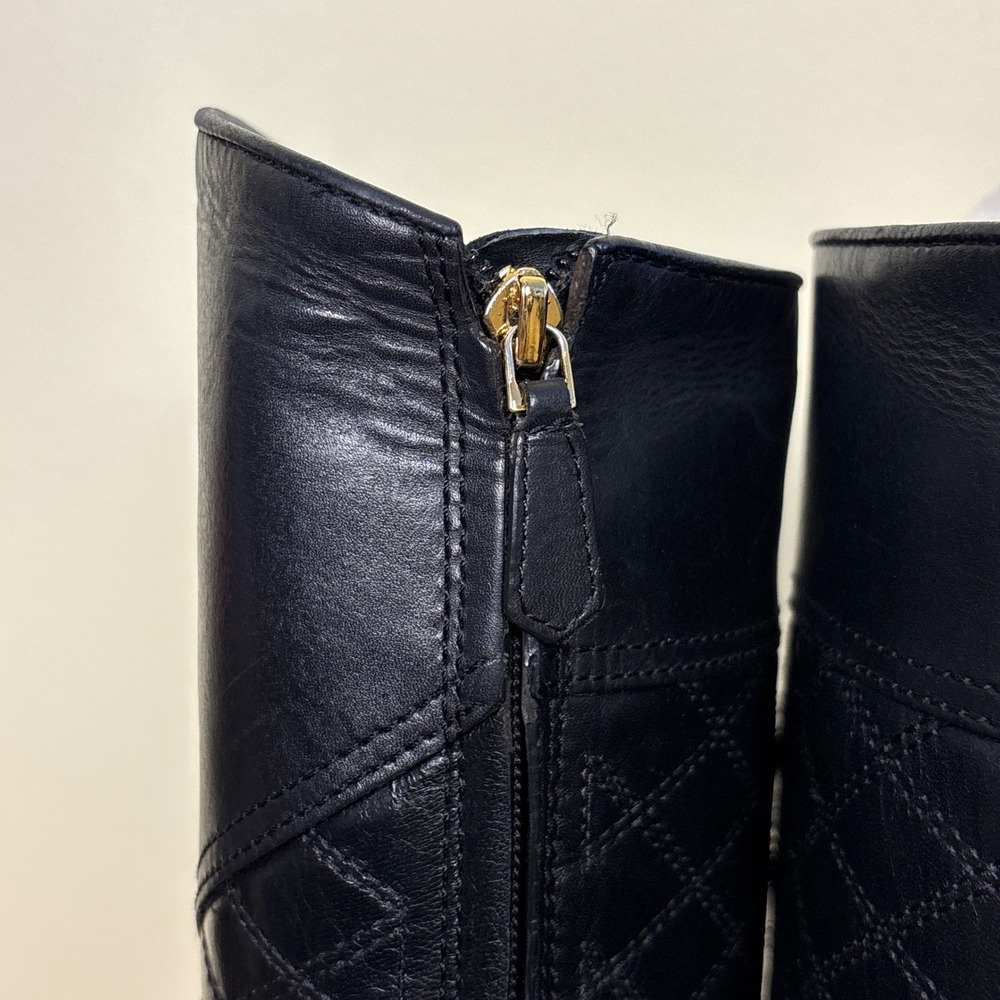 TORY BURCH Claremont Riding Boots Womens Black Size 8.5 Quilted Leather Back Zip - Picture 10 of 13